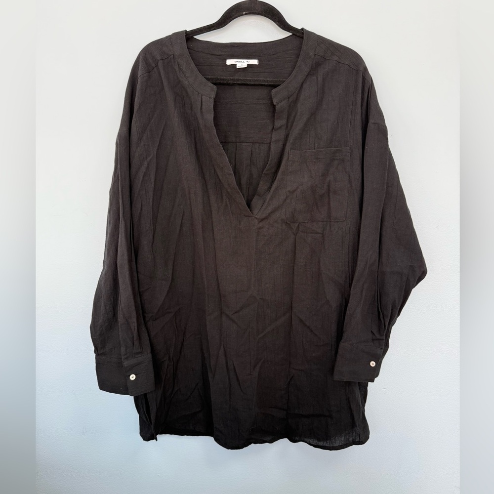 ONEILL Women’s Small Black Belizin Swim Coverup Long Sleeve 100% Cotton
